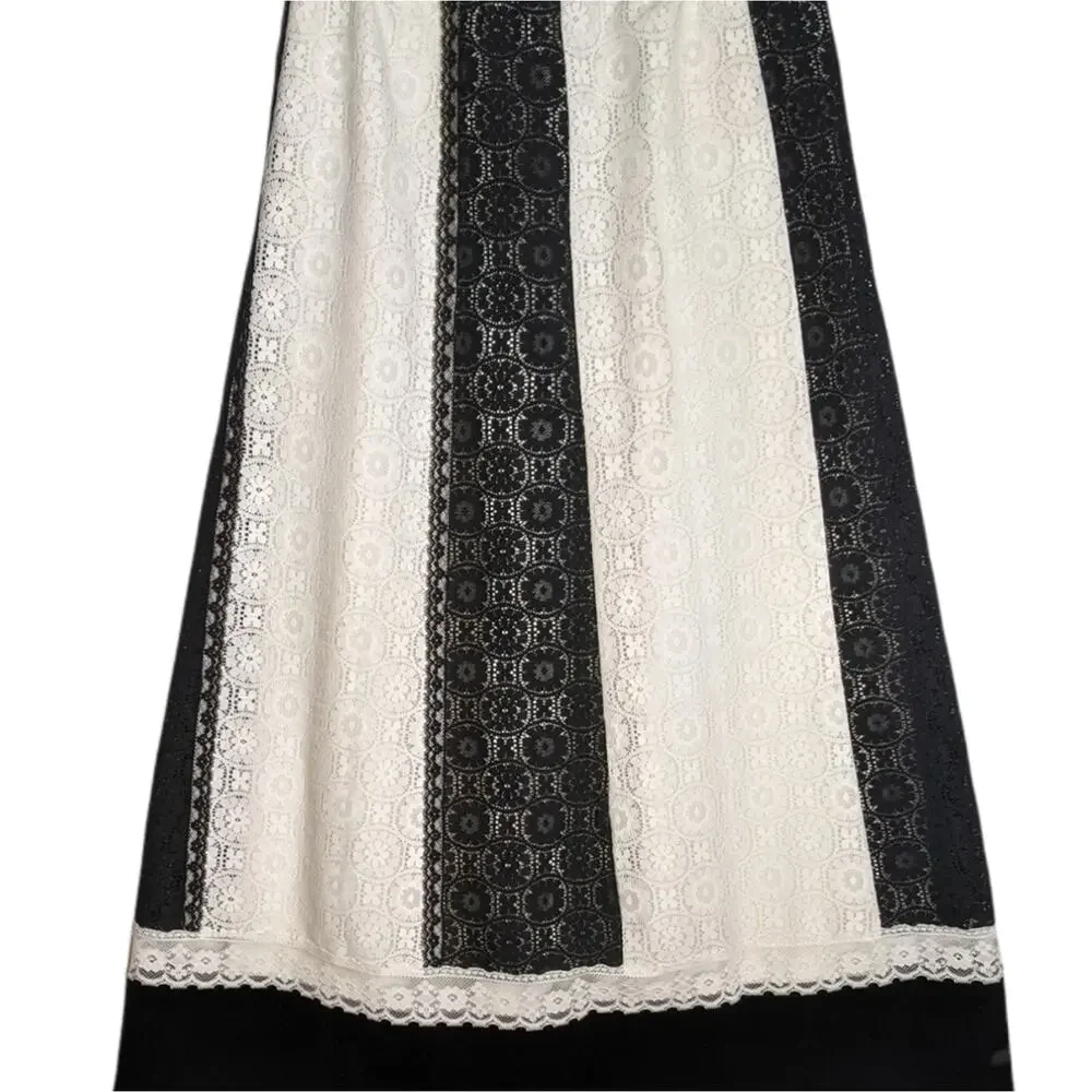 Tumbleweeds 70's VTG Maxi Skirt White Black Lace Black Velvet Hem Boho Western